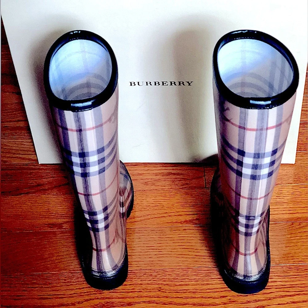 Burberry Beige Plaid Rain Boots